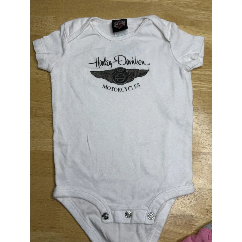 Harley-Davidson Romper Lot Girls 9-12 Months Pink Motorcycle‎ Bodysuit 3 Piece